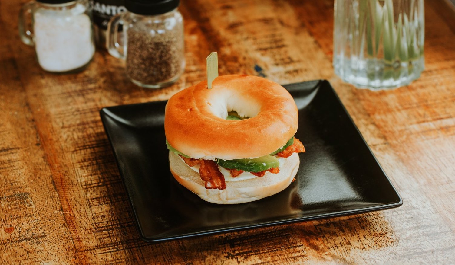 Egg, Bacon & Avocado Bagel.