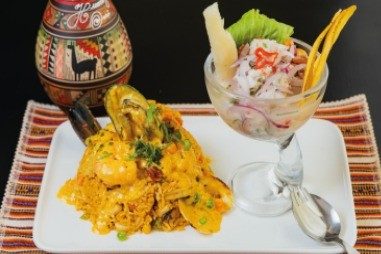 Arroz con mariscos + Ceviche o causa
