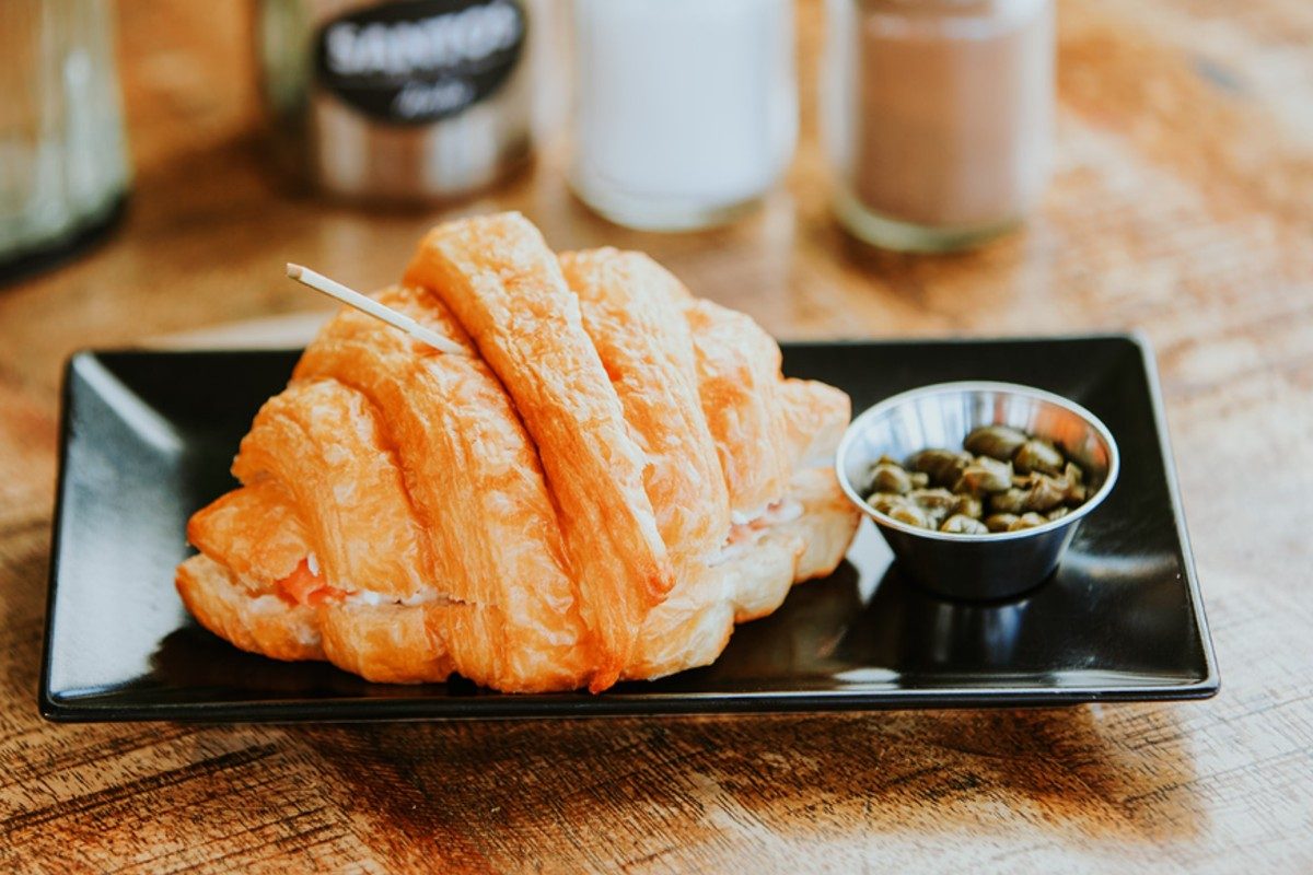 Croissant Cream Cheese and Smoked Salmon with cappers