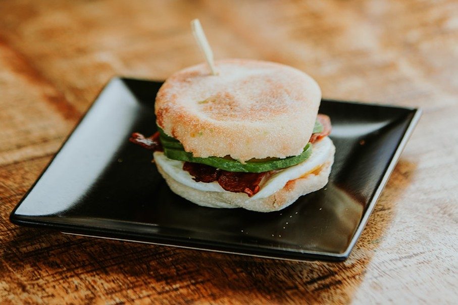 Egg, Bacon & Avocado English Muffin.