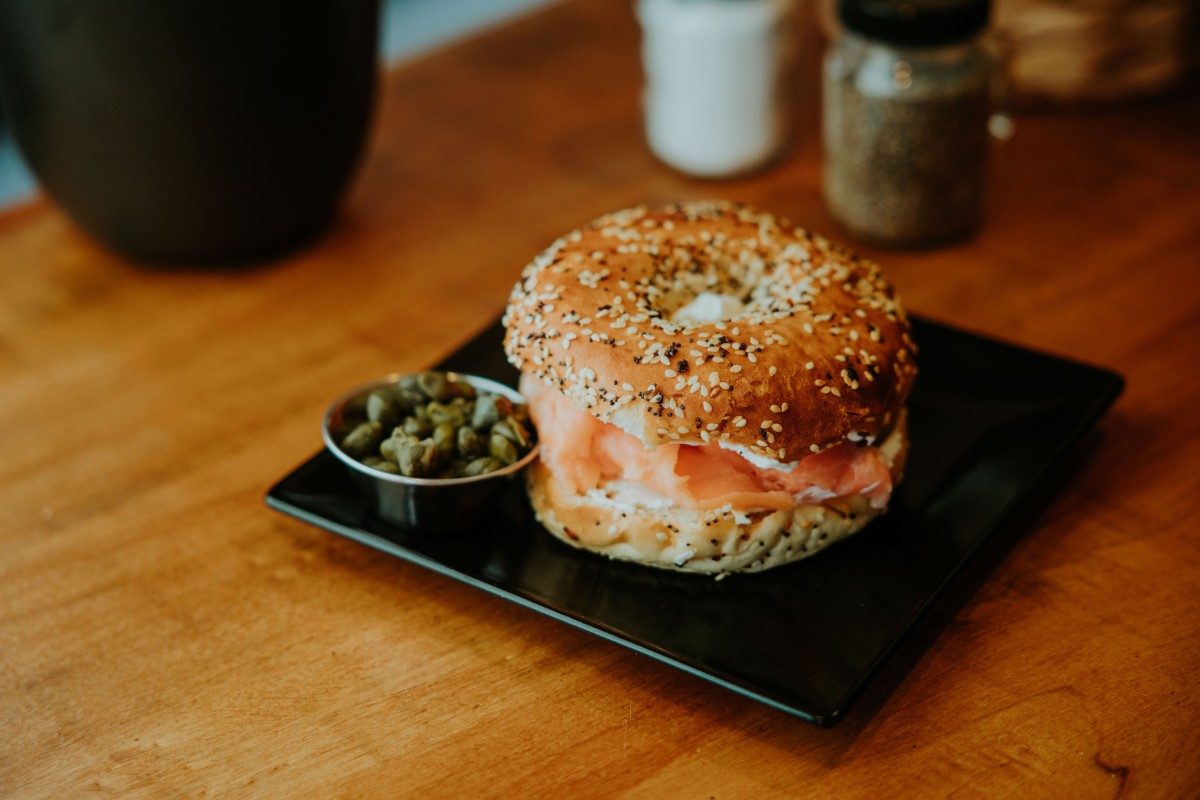 Cream Cheese, smoked Salmon & Capper Bagel.