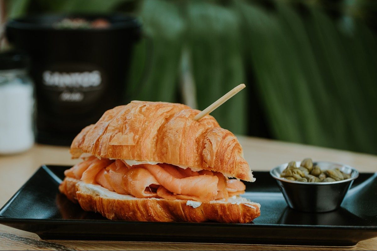 Croissant Cream Cheese and Smoked Salmon with cappers