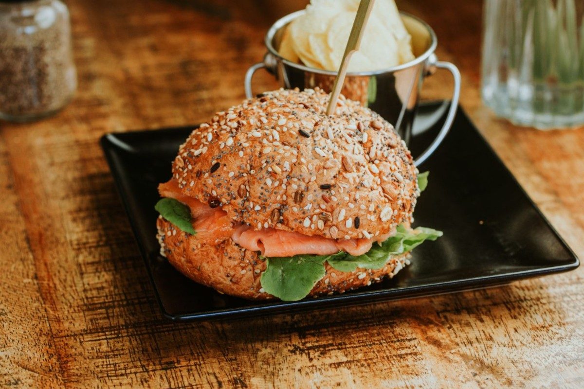 Smoked salmon sandwich.